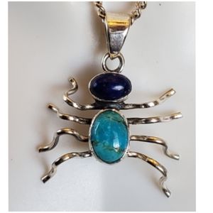 Genuine Mojave Turquoise and Lapis Spider Pendant
